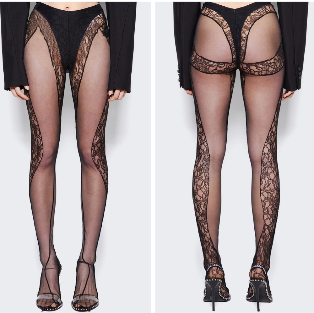 U1. NWT MUGLER LACE FOOTED LEGGING TIGHTS